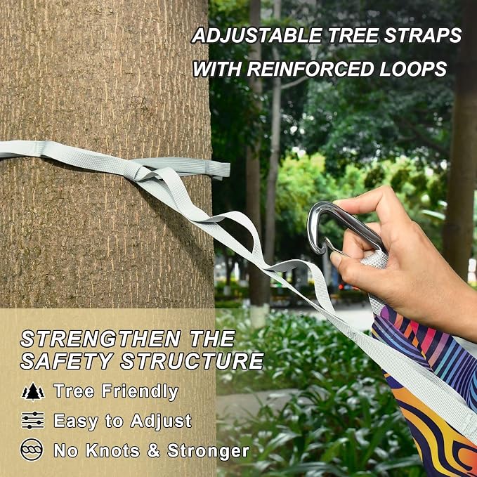 Camping Hammock Outdoor Hammocks for Outside Psychedelic Beach Trees Portable Lightweight with Pockets Tree Straps Indoor