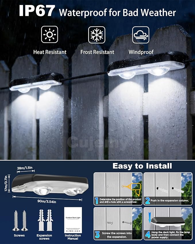 Outdoor Fence Lights 8 Pack, 50ft Smart RGB Outdoor Lights, APP | Remote Control, IP67 Waterproof LED String Light with Timer for Wall Deck Step Patio Railing Yard Stairs Pool Christmas Decor