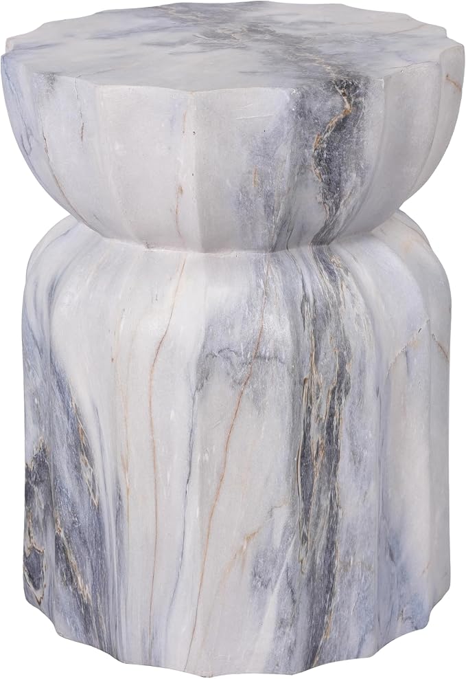 Christopher Knight Home 18.9 Inch Modern Outdoor Faux Concrete Side Table, Sculptural Fluted Hourglass Accent Table for Patio Garden Balcony Poolside