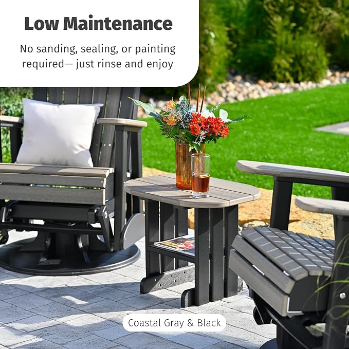 LuxCraft Poly Small Table Stand, Outdoor Side Tables for Patio, Weatherproof Patio End Table for Outside, Eco Friendly and UV Resistant HDPE - Amish Made in USA (Antique Mahogany & Black)
