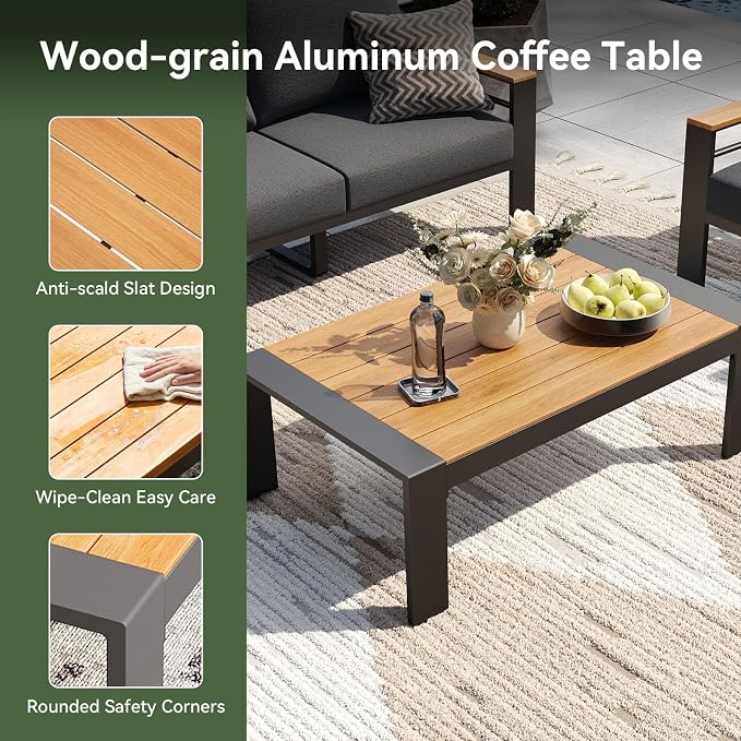 Aoxun Patio Furniture Set, 7 Piece Aluminum Patio Sets with 5" Thicken & Washable Cushion, Waterproof Outdoor Furniture with Coffee Table, Outdoor Couch Sectional for Backyard, Porch and Garden