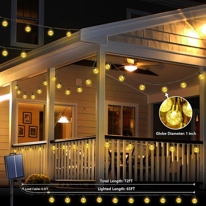 Joomer Solar String Lights Outdoor Waterproof, 65FT 100LED Globe,Warm White | 8 Modes Waterproof Outdoor Solar Powered Patio Lights for Spring Summer Garden Lawn Gazebo Porch Backyard Tree Decorations