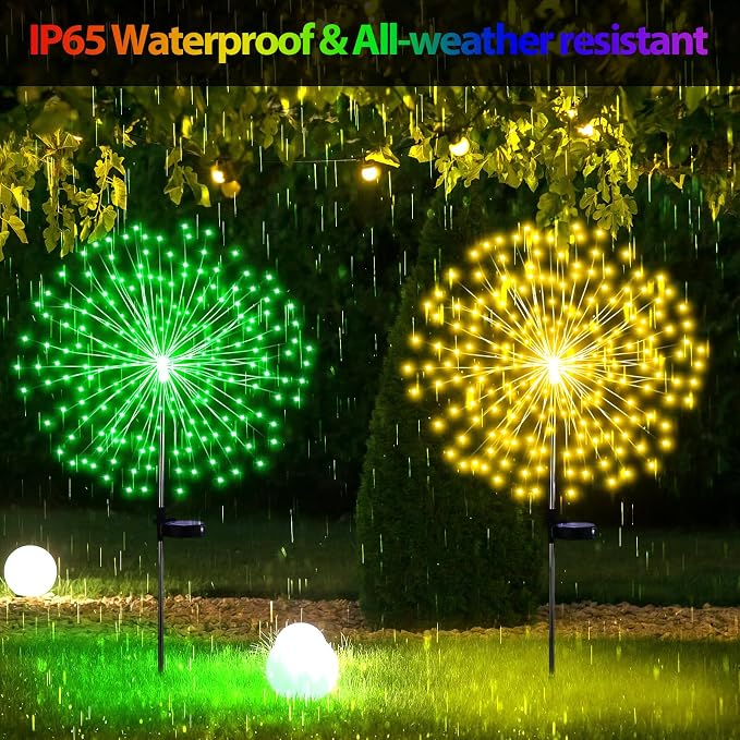 Tujoe 6 Pcs Solar Firework Stake Lights 180 LED 8 Modes Solar Waterproof LED Sparkler Lights Outdoor Decoration for Christmas in July, Summer Party Yard Garden Patio Pathway Walkway Lawn (Multicolor)