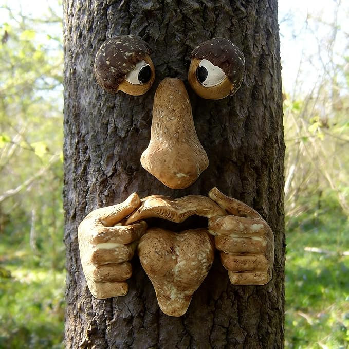 Tree Faces Decor Outdoor, Tree Face Outdoor Statues Old Man Trees Hugger Bark Ghost Yard Art Garden Decoration, Trees Decorations Outdoor for Halloween Easter