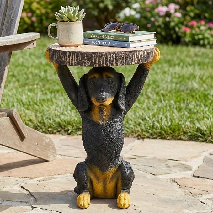 JIJIWANG 22.17" H Black Dog Side Table, Pedestal End Table Stool, MGO Dog Statue Hand Painted Sculpture for Home Office Living Room & Outdoor Decor, Black