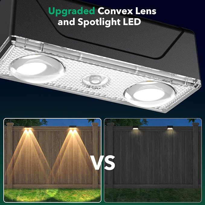 Solar Fence Lights Outdoor, IP55 Waterproof Solar Lights 3 Color Modes(3000K/4000K/6000K) Fence Light Solar Powered for Outside, Backyard, Railing, Steps, Patio and Wall Lighting（12 Pack）