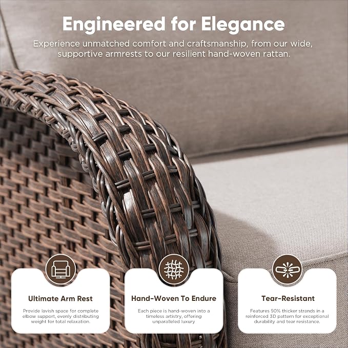 9-Piece Patio Furniture Set with Upgraded 6" Thick Cushion - High Back Outdoor Swivel Rocker Chairs Set of 2 with 3-Seater Sofa,Ottomans,Wicker Outdoor Conversation Set for Deck, Porch, Yard, Poolside