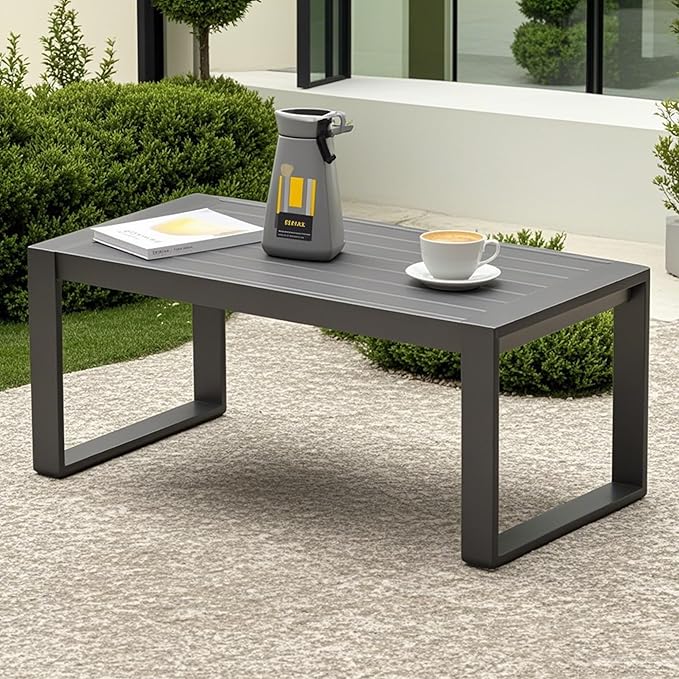 Sundale Outdoor Coffee Table, 40 Inch Rectangle Patio Coffee Tables for Outside, All-Weather Aluminum Coffee Side Table for Deck, Backyard, Balcony