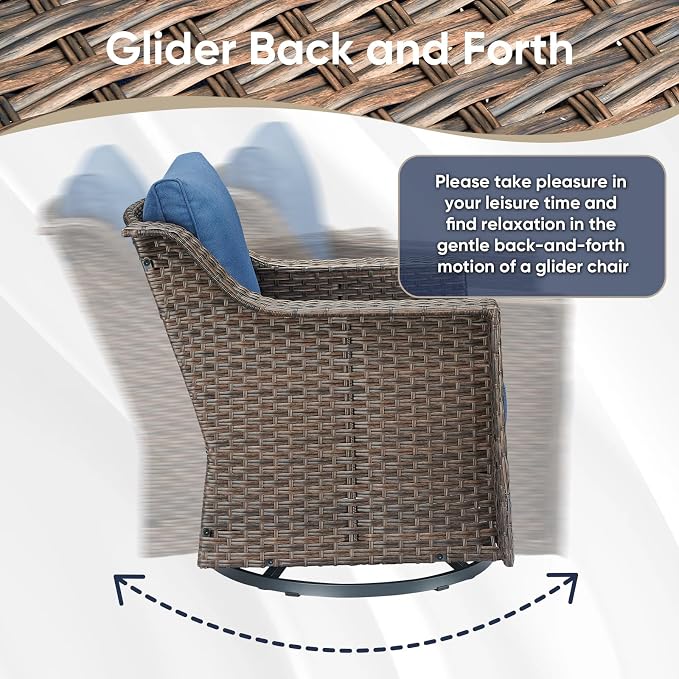 Outdoor Patio Furniture Set-All-Weather Rattan Wicker Couch with Outdoor Swivel Chair Patio Conversation Sets for Porch Garden Backyard Poolside-Brown/Blue