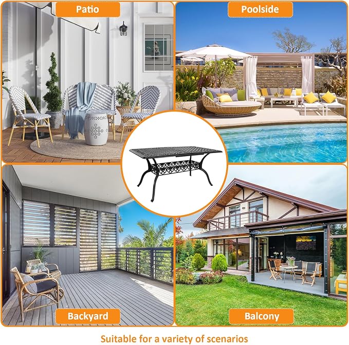 59" Cast Aluminum Outdoor Dining Table,Dining Conversation Side Table, Patio Bistro Table with 2.56" Umbrella Hole for Backyard, Garden, Patio, Porch