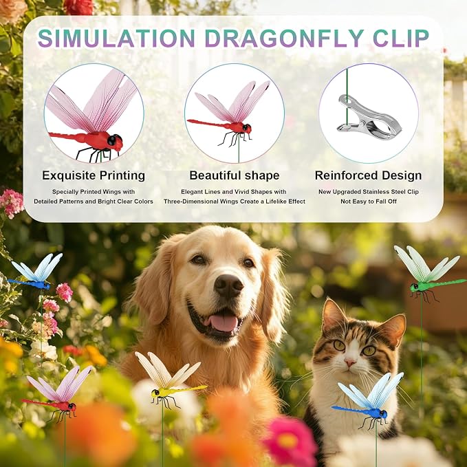 8 Pcs Dragon Fly Clips for Bugs Repe Llent - 3D Realistic Outdoor Indoor Dragonfly Ornaments with Clips for Hat, Plants, Patio, Porch, Lawn Decor