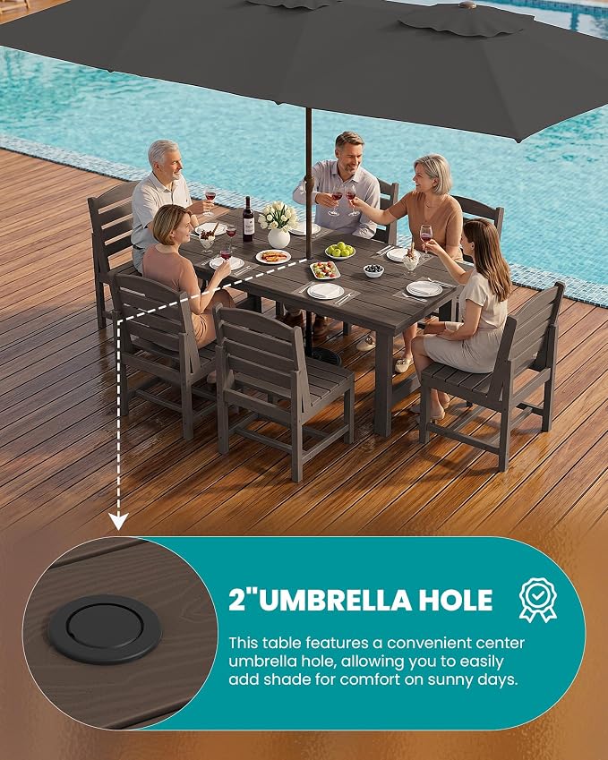 SERWALL 7-Pc HDPE Patio Dining Set, 1 Table & 6 Armless Chairs, Coffee | HDPE Outdoor Dining Set with Rectangular Table & 6 Armless Chairs, All-Weather Resistant SERWALL Dining Set for 6