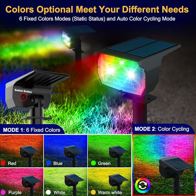 nipify Solar Spot Lights Outdoor Color Changing, Halloween RGB Spotlights | 10 Pack/7 Modes, Waterproof, Solar Powered, Landscaping, Lighting for Outside Pathway Yard Wall Garden Walkway