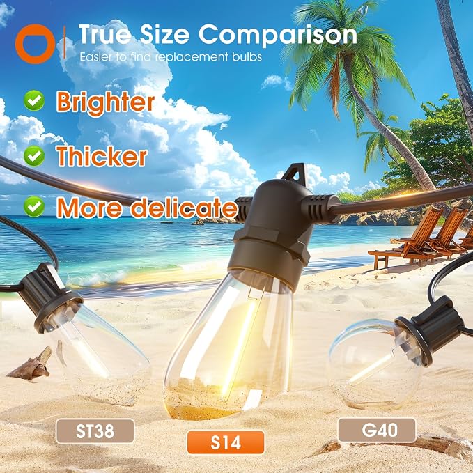 addlon 102FT(96+6) Solar String Lights Outdoor, Last 20+ Hrs, USB Charging | IP65 Waterproof. Dimmable Timer via Remote. Memory, 3 Modes, 2700K Warm White. Easy Install for Patio, Backyard, Porch.