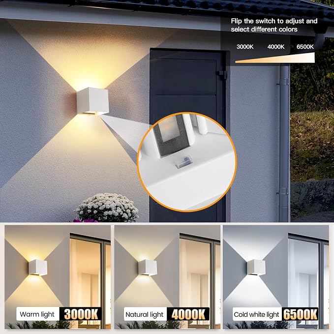 15W 3CCT Adjustable Up and Down LED Wall Sconce 4 Pack | White IP65 waterproof ETL certified 1300LM Exterior/Interior Lighting Fixtures for porches & patios