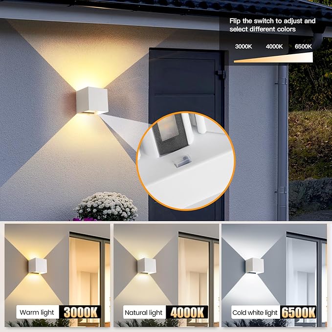 20W 3CCT Adjustable Up and Down LED Wall Sconce 4 Pack | White IP65 waterproof ETL certified 1300LM Exterior/Interior Lighting Fixtures for porches & patios