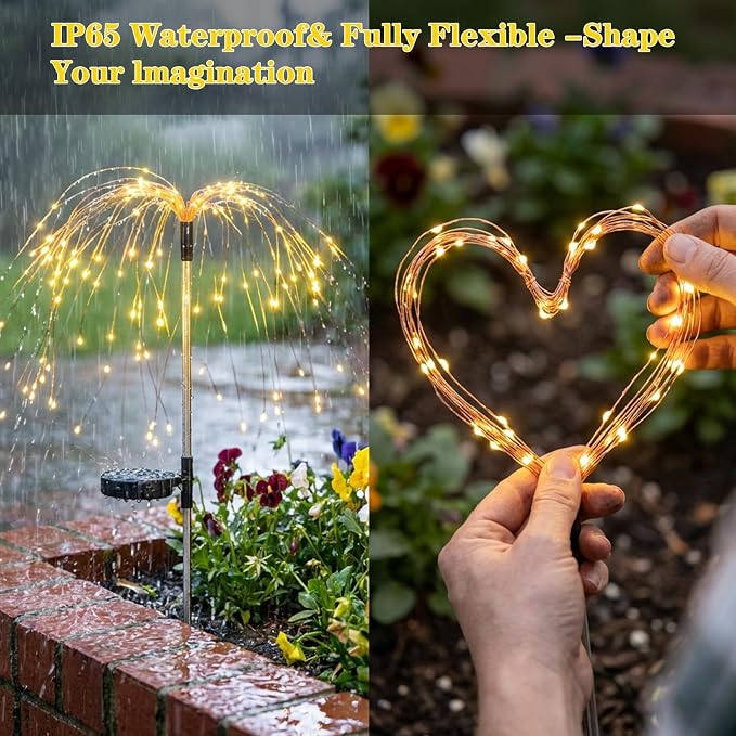 Solar Firework Lights Outdoor, Adjustable 32" to 51" Extra Tall, 200 LED Stainless Steel 3-Section Pole, 8 Modes Waterproof Starburst Garden Lights for Yard Pathway Walkway Decor(Warm White 6 Pack)