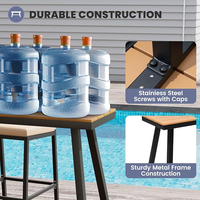 Crestlive Products Outdoor Bar Table, Patio Pub Table, 55'' Patio Bar Height Table with Weather Resistant Waterproof Top for Balcony, Bistro, Garden, Backyard, Poolside, Indoor (Brown)