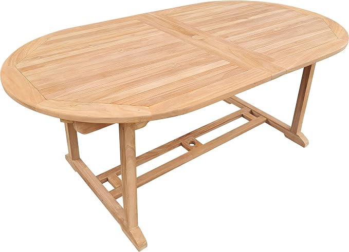 Teak Wood Santa Cruz Oval Double Extension Outdoor Patio Dining Table, 78 to 118 inches