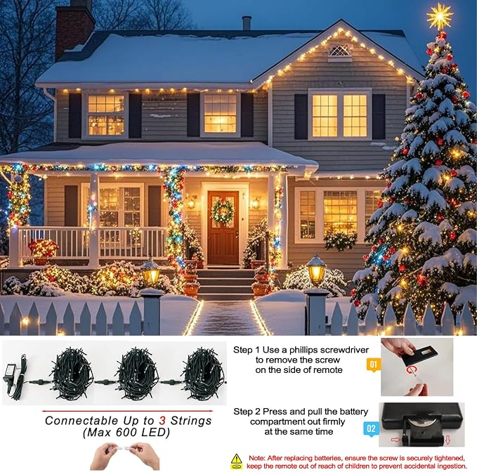 Pooqla 200 LED Color Changing Christmas String Lights with Remote, 66 ft | Green Wire 35 Colors Halloween Lights Plug in with Timer, Connectable RGB String Lights Indoor Bedroom Party Christmas Decor