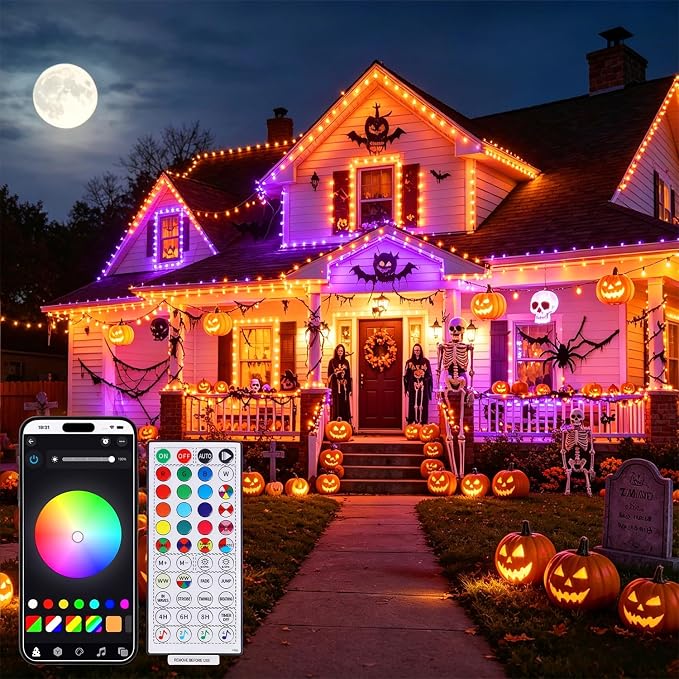 HOME LIGHTING Smart Color Changing Halloween Lights, 66FT 200 LED RGB String Lights with Remote & App Controlled, Music Sync Multiple Modes, Waterproof Indoor Outdoor Holiday Xmas Tree Party Decor