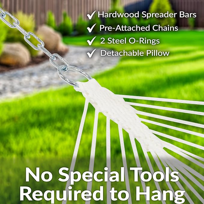 Sunnydaze Extra Large Quilted Hammock with Spreader Bars - 2-Person Hammock for Outside - Awning Stripe