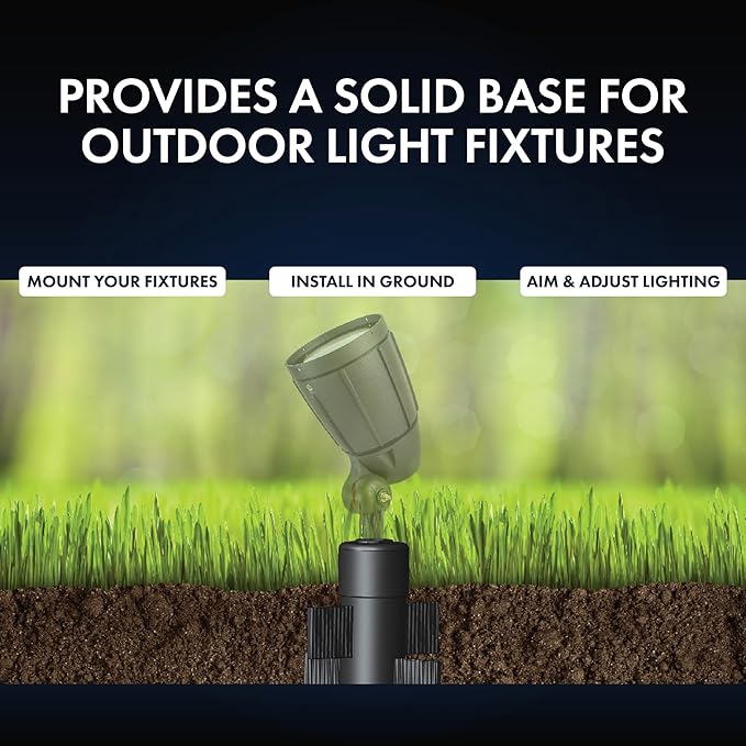 17" Outdoor Landscape Lighting Mounting Post – Heavy Duty ABS Ground Stake with Stabilizing Wings & 1/2" NPT Threaded Cap for Flood Lights, Spotlights & Outdoor Fixtures, MPOST17