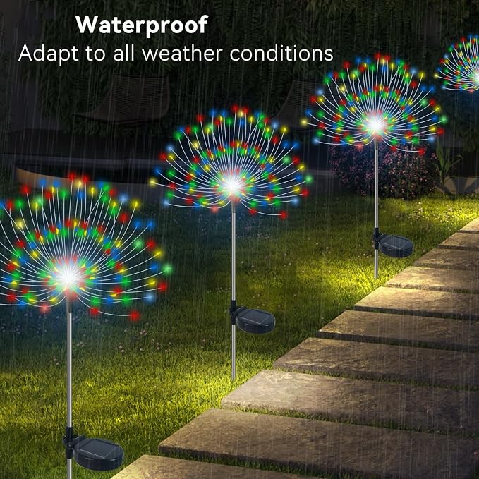 Slyuexu Solar Garden Lights Outdoor Waterproof, 2 Pack 120 LED Solar Firework Lights Decorative Garden Décor Outside for Flowerbed Pathway Party Halloween Christmas Decoration, Multicolor