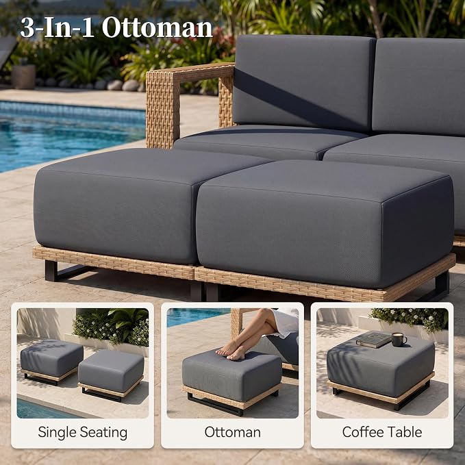 LazySunsets Patio Furniture Set, 6 Pieces Wicker Outdoor Sectional Sofa with 10'' Ultra-Thick Cushions & Ottomans, All-Weather Rattan Conversation Set for Backyard Poolside, Yellow/Dark Gray