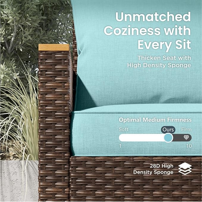 PHI VILLA Wicker Patio Furniture Set with Swivel Chairs, 12 Pieces Outdoor Conversations Set, Oversized Rattan Patio Sectional Sofa Couch with Ottoman, Aqua Blue Cushion