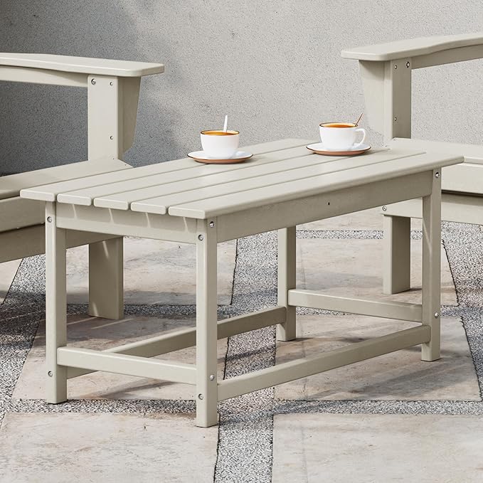 WestinTrends Malibu Outdoor Coffee Table, 35" x 17.5" All Weather Poly Lumber Patio Adirondack Coffee Table for Garden Lawn Porch Balcony, Sand