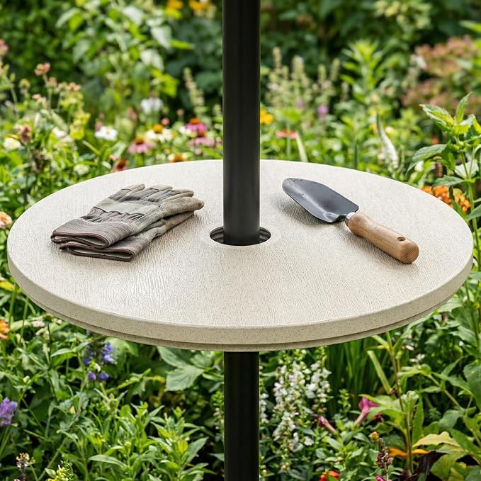 2PCS Umbrella Table Tray, Small Outdoor Sand Table with 1.6 Inch Umbrella Hole, 14.8 Inch Umbrella Tray, Portable Tabletop for Beach, Backyard, Pool, Beige