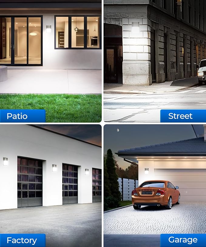 CINOTON 30W LED Wall Pack Light, 5000K 3600LM, Dusk to Dawn Sensor, 2 Pack | 120Vac, IP65 Waterproof, 3600LM, Hardwired Installation, Pre-punched Design, UL Listed, Garage and Porch Security Use