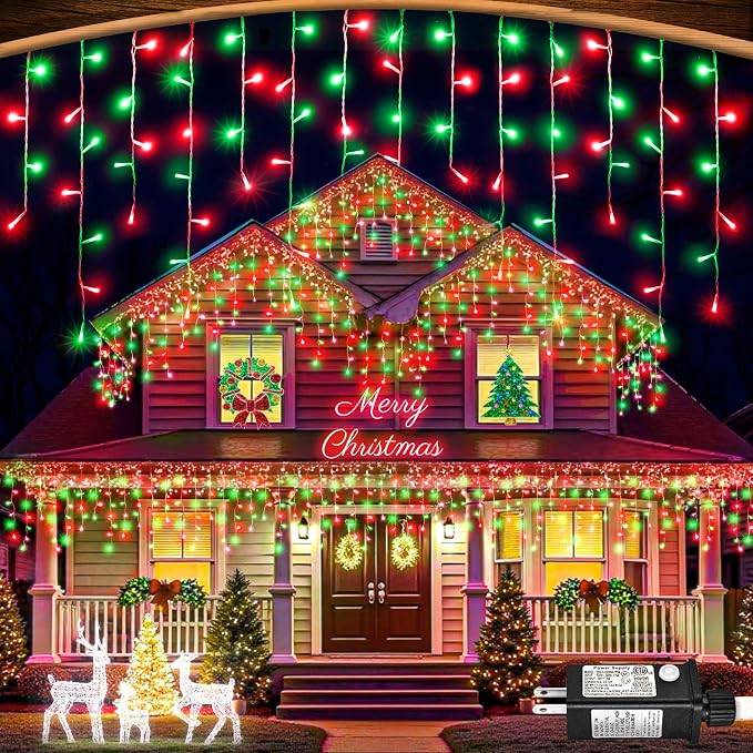 Red and Green Christmas Lights Outdoor Icicle Lights for Outside 66ft 640L | Clear Wire Connectable Twinkle String Lights 8 Modes Timer Waterproof for House Window Party Tree Holiday Patio Home Decor