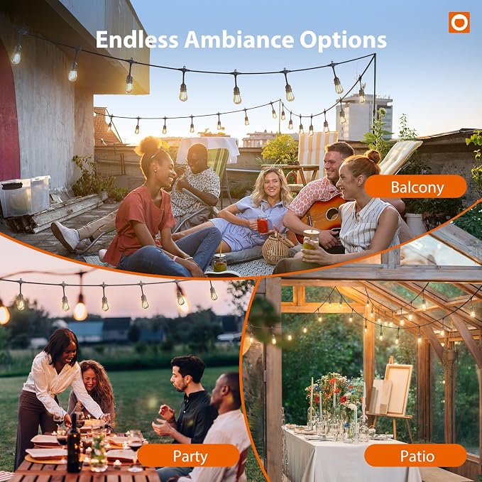 addlon 50FT Outdoor String Lights with Remote Dimmable Waterproof Patio | Warm White Edison Bulbs, Heavy Duty Shatterproof Hanging Strand for Outside Backyard Porch Garden Bistro Pergola Party