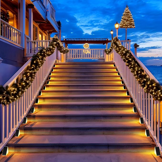 AUDLES Solar Step Lights, 2 Pack Warm White Stair Lights Outdoor Waterproof | LED Solar Deck Light for Outside, IP67-WATERPROOF Light Decor for Stair, Deck, Front Step, Front Porch, Patio and Backyard