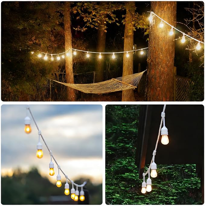 SUNTHIN 105FT Outdoor White String Light with 34 1W LED Shatterproof Filament Bulb for Patio Lights, Backyard, Porch, Party Lights