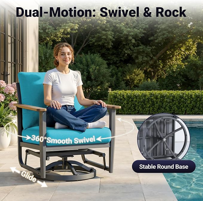 Aluminum Outdoor Patio Furniture Set, 11-Piece Sectional Sofa with 5.1" Thick Cushions, Swivel Rocking Chairs, 55,000 BTU Fire Pit Table, Outdoor Couch for Backyard, Deck, Blue