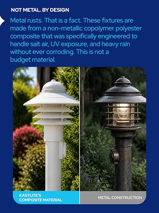 Nautical Post Mount Outdoor Lighting, Salt-Air Tough Rust-Proof Non-Metallic Coastal Lamps, Fits 3" Poles, UL Listed Dock Patio Fence Deck Porch Outdoor Walkway Lights, USA Made, Matte White | Anti-Rust, Waterproof Coastal Outdoor LED Lighting for Yard...