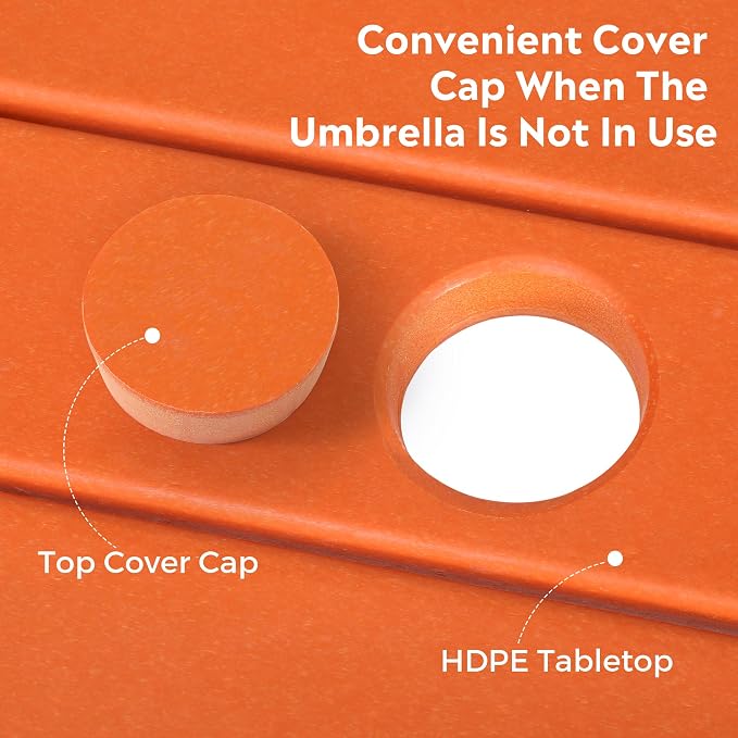 Costaelm Outdoor Bar Table, 37" Counter Height Square Patio Cocktail Bar Table with Umbrella Hole, Patio Bistro Dining Pub Table for Front Porch Deck Backyard Garden, Orange