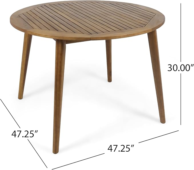 Christopher Knight Home Nick Outdoor Acacia Wood Round Dining Table, Teak Finish