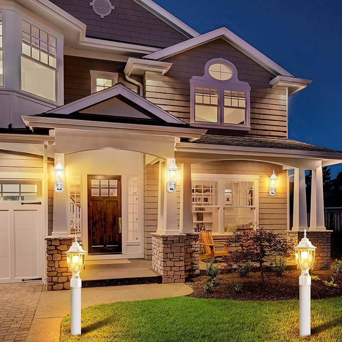 Lamomo Outdoor Post Lights, 2 Packs Dusk to Dawn Lamp Post Light Fixture, Waterproof Aluminum White Lamp Posts Outdoor Lighting Pole Lantern for Yard Patio Pathway Garden