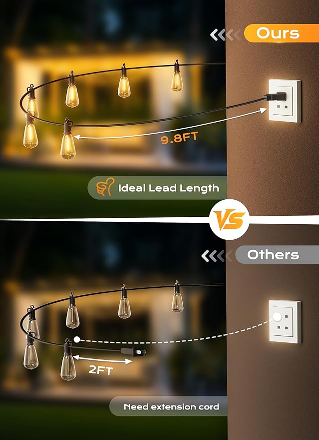 Brightown Outdoor String Lights Patio Lights 100FT ST38 Waterproof Dimmable | Connectable Shatterproof LED Christmas Lights, Hanging Outside Light for Backyard, Porch, Deck, Balcony, Garden, Home Decor