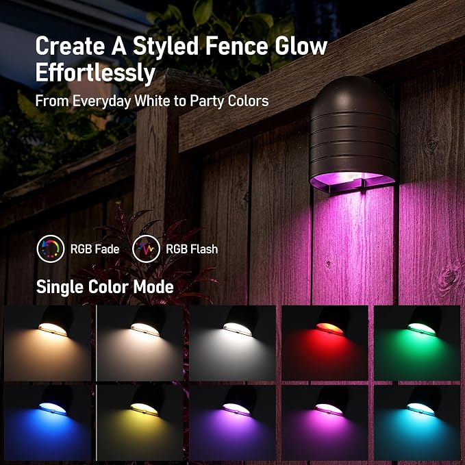 LEONLITE 6-Pack RGBCW Low Voltage LED Deck Lights, Color Changing | 5 Color Changing Modes, CRI90, 12-24V AC/DC, Anti Glare Step Railing Light, Fence Down Light, IP65, Oil Rubbed Bronze