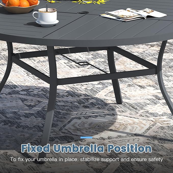 DIFY 9 Piece Outdoor Dining Set, Metal Patio Table and Chairs Set, 63" Round Dining Table & 8 Padded Textilene Swivel Patio Chairs, Outdoor Furniture Set for Garden Backyard Porch, Grey