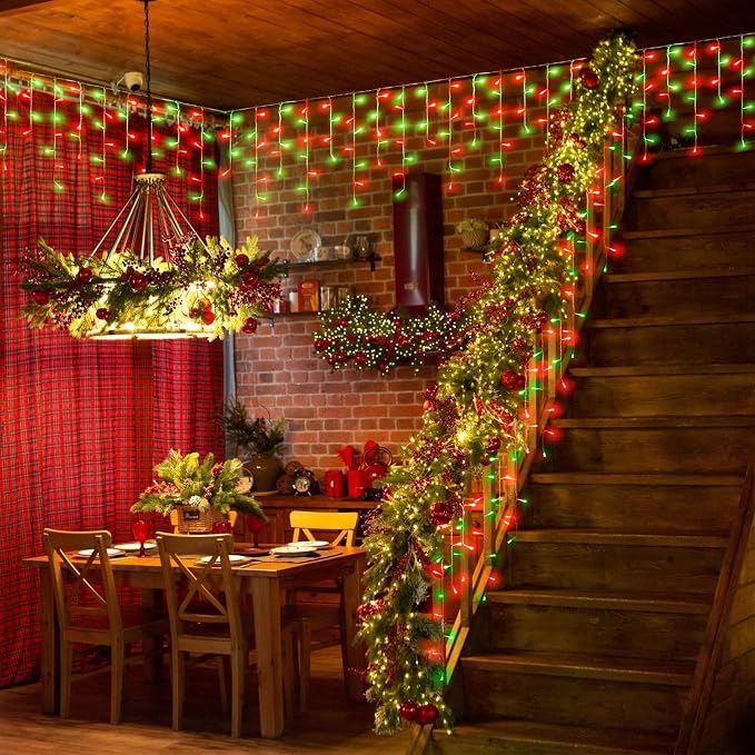 Red and Green Christmas Lights Outdoor Icicle Lights for Outside 66ft 640L | Clear Wire Connectable Twinkle String Lights 8 Modes Timer Waterproof for House Window Party Tree Holiday Patio Home Decor