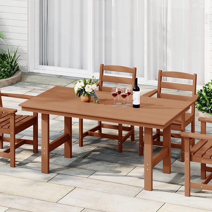 WestinTrends Ashore Outdoor Modern HDPE 66" Wide Rectangle Patio Dining Table for 6, Teak