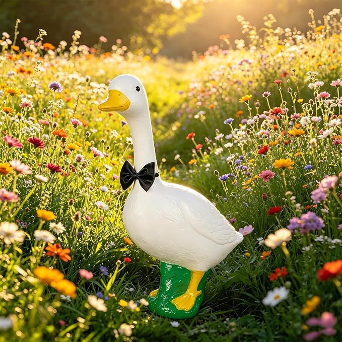 23 Inch White Large Goose Garden Statue, Plastic Geese Figurine with Posable Adjustable Neck Design, Weatherproof for Yard Art Lawn Patio Porch Farmhouse Indoor Outdoor Home Decor