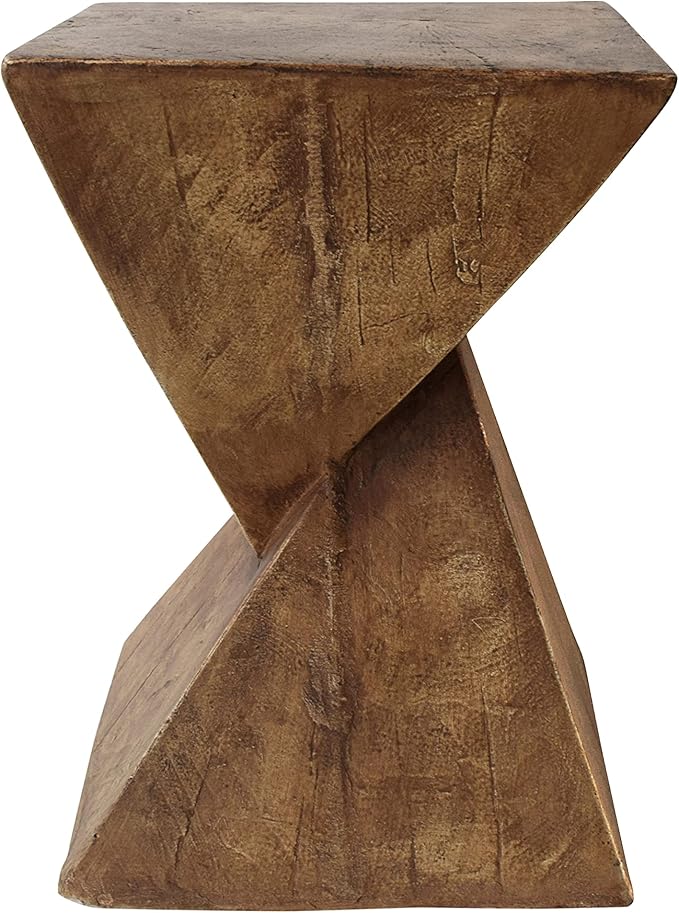 Merax Modern Concrete Side Table with Hourglass Design - Hand-Painted Wood Finish Accenttable for Indoor/Outdoor, Natural