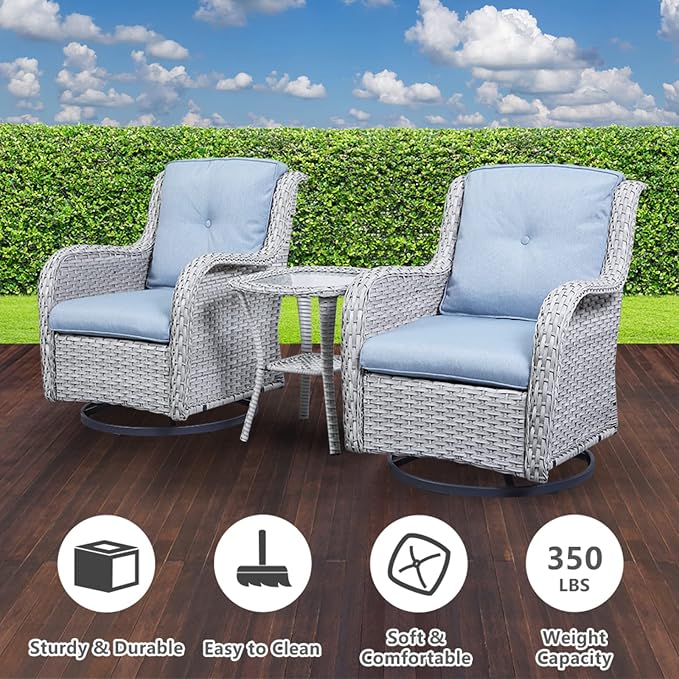 Belord Small Outdoor Side Table Tempered Glass Wicker Table - Waterproof Patio Coffee Table Rattan End Table with Storage, Light Gray 20x20x22 inch